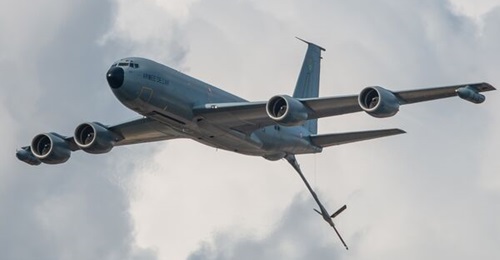 A French Air and Space Force C-135FR Stratolifter performs a flypast at RIAT 2023. Metrea acquired the French C-135 fleet in mid 2024, more than tripling its commercial aerial refuelling capability.