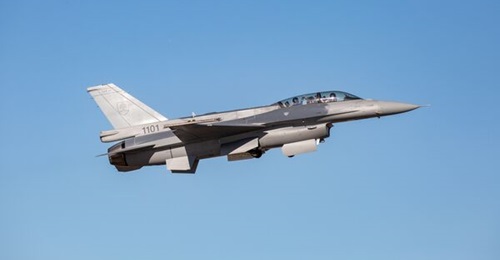 Slovakia's first F-16 departs the factory on a delivery flight. Slovakian F-16s are to be equipped with the Viper Shield, which has just entered production.