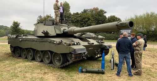 Prototype 2 of the British Army's Challenger 3 main battle tank displayed for the first time at the Defence Vehicle Demonstration 2024 exhibition in Millbrook, UK, on 18 and 19 September.