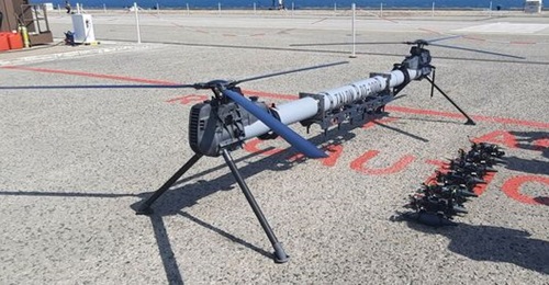 The Rotron Talon DT-300 UAV during Exercise 'REPMUS 24' in Tróia, Portugal, on 23 September, equipped in mother ship role for the six FPV UAVs to the right of the image.