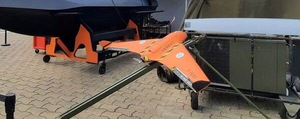 A Portuguese Navy target drone on display at REPMUS 2024 in Tróia, Portugal, on 24 September 2024.