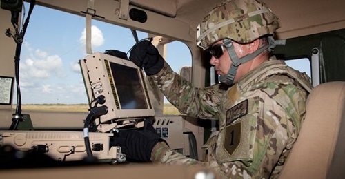 A soldier uses a Leonardo DRS MFoCS. The US Army wants to replace this federated system with the 'plug-and-configure' capabilities of the CMFF.