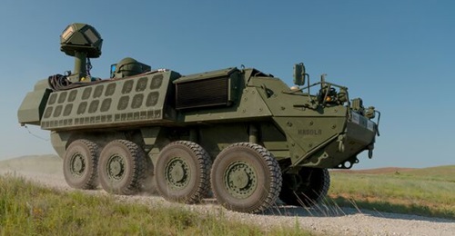 A US Army prototype of the Directed Energy Maneuver-Short Range Air Defense at Fort Sill, Oklahoma.