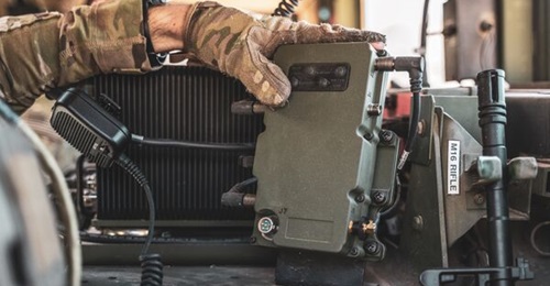 The Collins Aerospace NavHub-100 (part of its MAPS Gen II solution) installed in a vehicle.