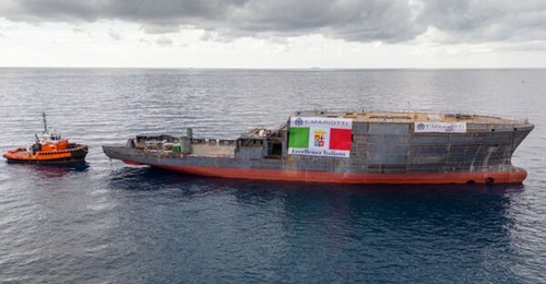 The Italian Navy's future Olterra-class diving support and submarine rescue ship arrives at T Mariotti's facility in Genoa, Italy, in September 2024.