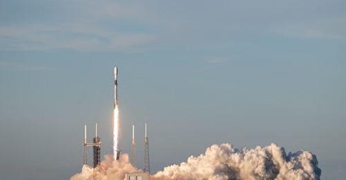 A SpaceX Falcon 9 rocket launches from Space Launch Complex 40 at Cape Canaveral Space Force Station, Florida, on 14 February 2024.