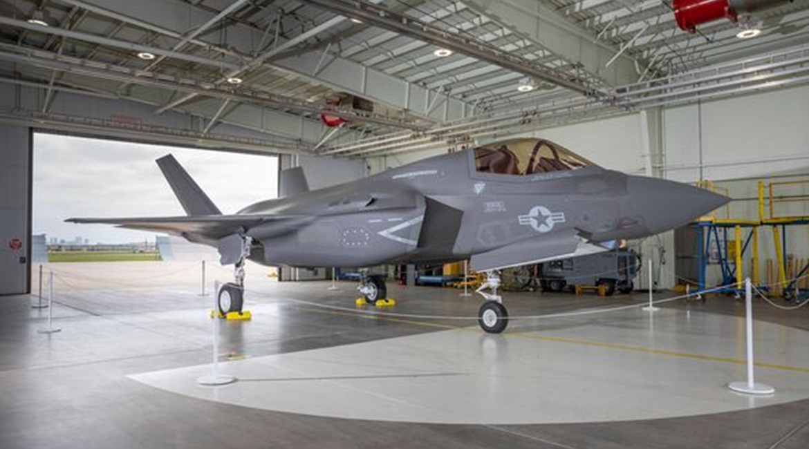 A F-35B as seen on 10 June 2021 at Lockheed Martin's production facility in Fort Worth, Texas. The company is finalising a plan for stabilising F-35 deliveries over the next 4-5 years following disruptions in 2020-21 due to Covid-19.