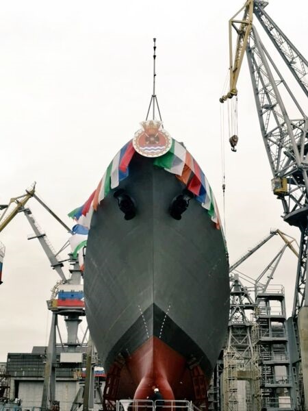 Russia's Yantar Shipyard in Kaliningrad launched on 28 October the first of four follow-on (Batch III) Talwar (Project 1135.6)-class guided-missile frigates for the Indian Navy.