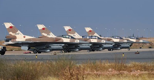 Moroccan F-16's sit on the runway prior to take-off at the 6th Air Base (Ben Guerir) during Exercise 'African Lion 2021' in June.