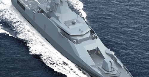 A computer-generated image of the Dearsan OPV 76 offshore patrol vessel.