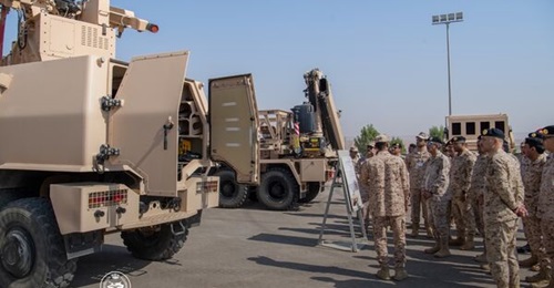 A VL MICA launcher is seen in the background during Major General Nayef bin Majid's visit to the SANG's Artillery and Air Defence Command, as well as an MPCV (left) and probably a VL MICA reload vehicle.