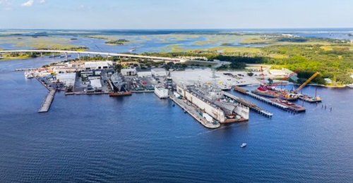 BAE Systems upgraded its facilities in Florida, shown here, to improve naval work. Adm Kilby cited the importance of the facility in growing US interest in the maritime industrial base.