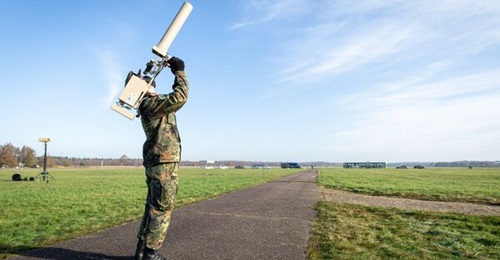 A Dutch serviceman demonstrates a shoulder-held C-UAS solution during NATO's recent TIE21 exercise.