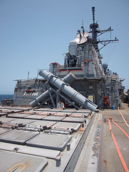 Guided-missile destroyers like the USS 
        
         shown here operating in the Red Sea rely on Standard Missiles for naval combat and defence.