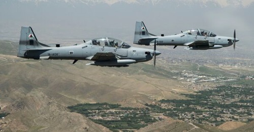 Halcon and Embraer will collaborate on integrating the Desert Sting and Thunder munitions onto the A-29 Super Tucano, seen here in Afghan Air Force colours in 2016.