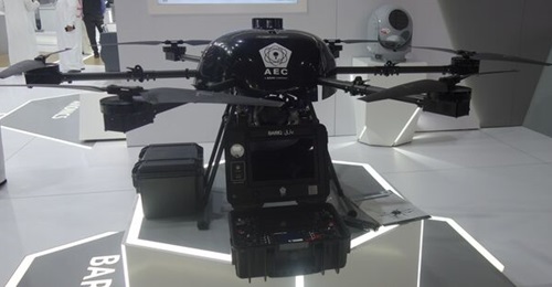 The AEC BARIQ VTOL UAV with a portable GCS at the Dubai Airshow 2021.
