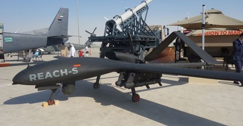 The EDGE Halcon Reach-S armed MALE UAV at the Dubai Airshow 2021.