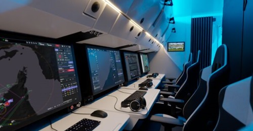 An internal view of the C2 engagement module developed for the new SAMP/T NG long-range, ground-based air missile defence system.