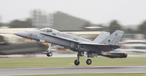 Spain has a need to replace its Hornet (pictured) and Harrier aircraft, for which both the Eurofighter and F-35 are being considered.