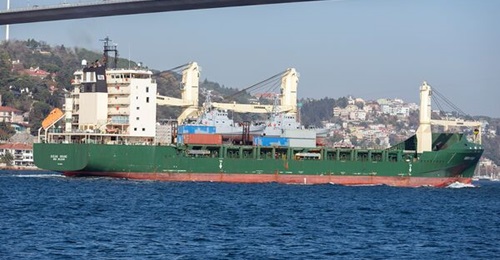 M/V 
        
         passes through the Bosphorus en route to Odessa with the delivery of two ex-USCG Island-class patrol boats, 
        
         (ex-
        
        ) and 
        
         (ex-
        
        ), on board.