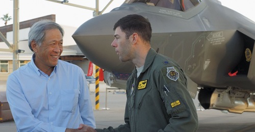 Singapore's defence minister, Ng Eng Hen, receives a briefing on the conventional take-off and landing F-35A at Luke Air Force Base, Arizona, on the sidelines of Exercise 'Forging Sabre' in December 2015. The country has announced that it has selected ...