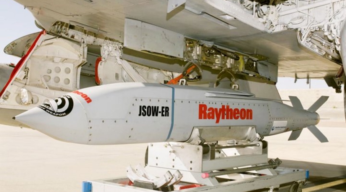 Seen about to be fitted to an A-4 test aircraft, the JSOW-ER is to be internally carried by the F-35A and F-35C.