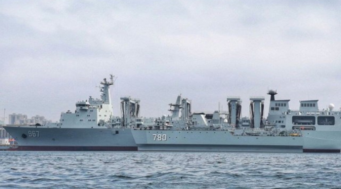 Images recently emerged showing newly commissioned Type 901 fast replenishment ship 
        
         (967) with a recently commissioned Type 927 acoustic surveillance ship (780) berthed alongside.