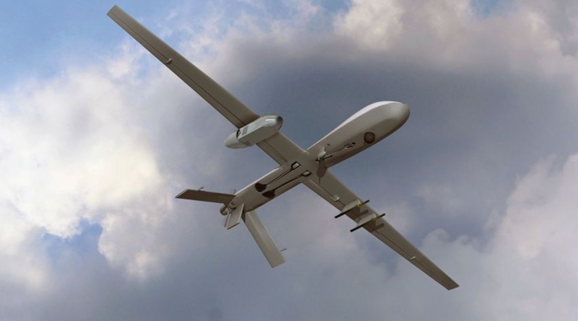 Artist rendering of the Silent CROW podded system mounted on a Gray Eagle UAS.