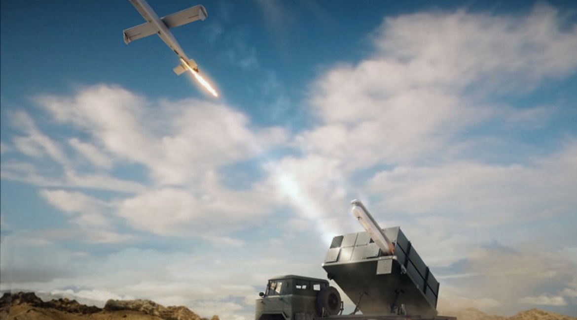 A computer-generated image of a Mini Harpy being launched.