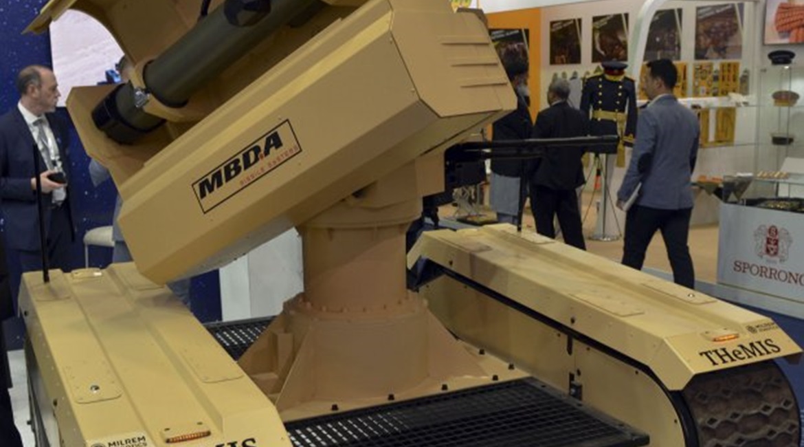Milrem Robotics' IMPACT-equipped THeMIS UGV made its public debut at the IDEX 2019 exhibition in Abu Dhabi.
