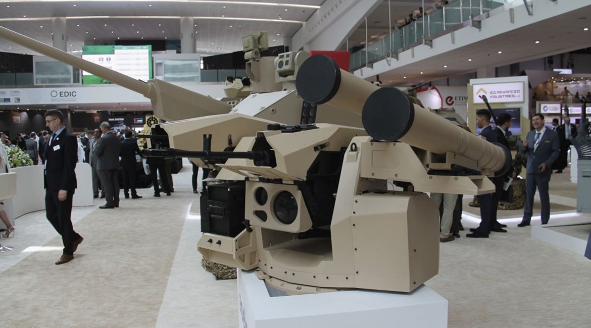 The latest Aselsan Serdar ATMLS armed with mock ups of Russian 7.62 mm and 12.7 mm machine guns and a twin launcher for anti-tank guided weapons.