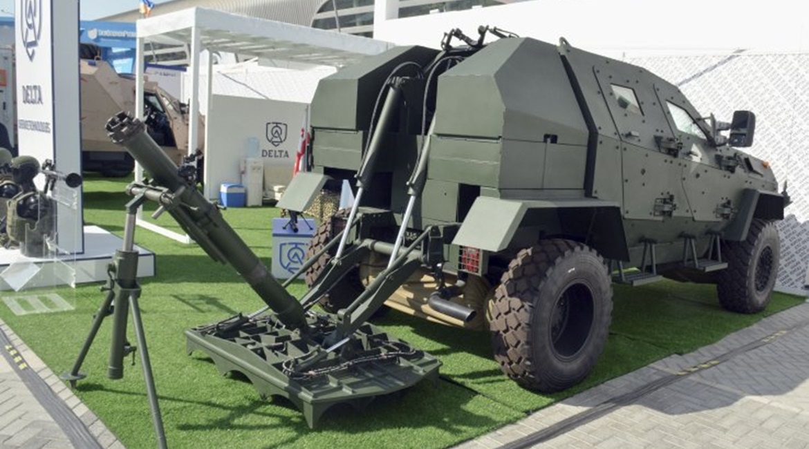 The Didgori Meomari 120 mm mobile mortar system from Georgia's Delta State Military Scientific-Technical Centre was displayed at IDEX 2019.