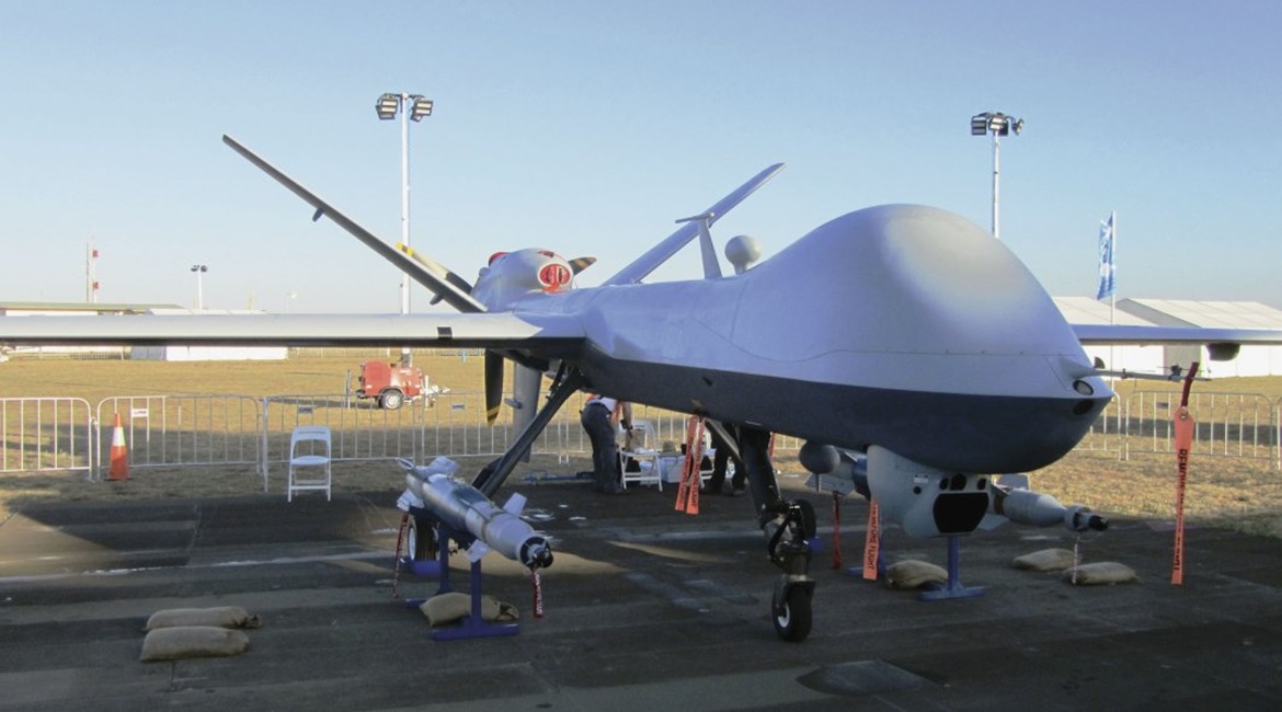 The GA-ASI Reaper unmanned aircraft at the Avalon Airshow 2017. The company launched its Team Reaper Australia partnership at the event to sell the platform to Australia, and has since added companies and defined roles.