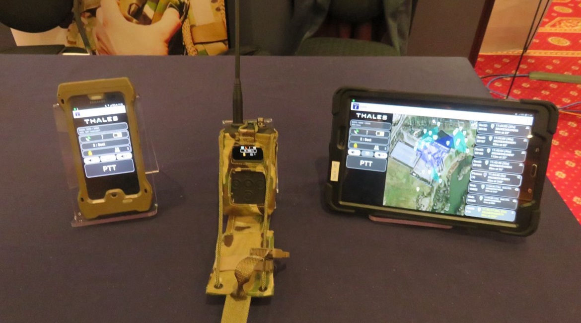 The Thales SquadNet with the SABRE android BMA hosted on a smartphone and a tablet and connected by Bluetooth.