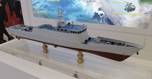 A model of the Littoral Mission Ship displayed by China Shipbuilding Industry Corporation at LIMA 2017.