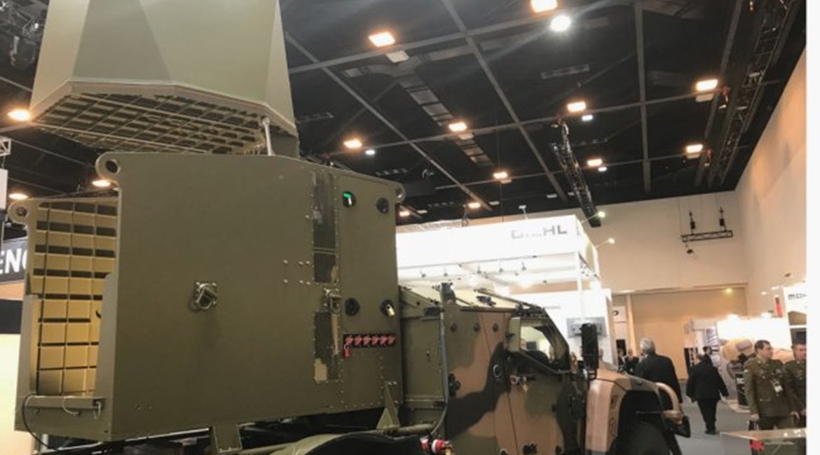 Australia's NASAMS will integrate locally designed and manufactured radars and vehicles such as this prototype active phased-array tactical radar from CEA Technologies (shown here mounted on a Hawkei vehicle) that the Department of Defence in Canberra ...