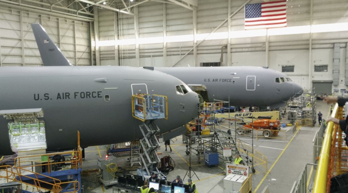 A pair of Pegasus tankers being fitted out prior to delivery to the US Air Force. The customer has again stopped receiving aircraft from Boeing over FOD concerns.