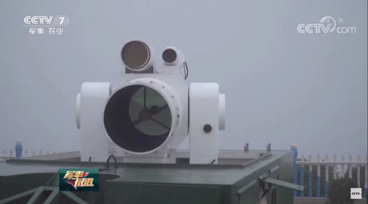 A screengrab from footage aired by CCTV showing what appears to be a prototype laser weapon being tested by the Chinese navy.