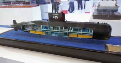 A cross-section model of the Nagapasa (Type 209/1400) submarine. Indonesia has signed a contract for three follow-on vessels to the class.