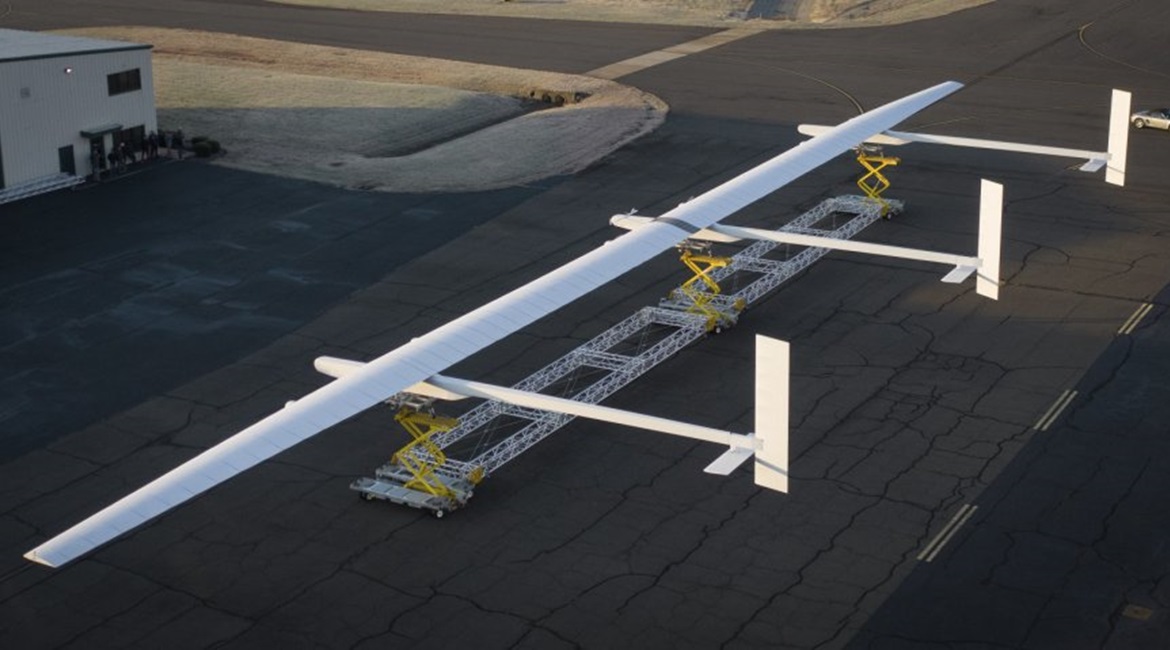A photo of the Aurora Flight Sciences Odysseus high-altitude pseudo-satellite (HAPS) solar-powered autonomous unmanned aerial vehicle (UAV), taken earlier in 2019. A model was on display at the AAAA 2019 summit.