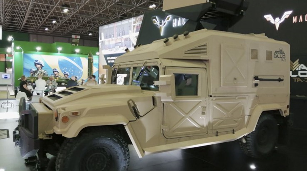 The Armadillo TA-2 70 mm weapon system mounted on a modified M1152 HMMWV 4 × 4 tactical vehicle