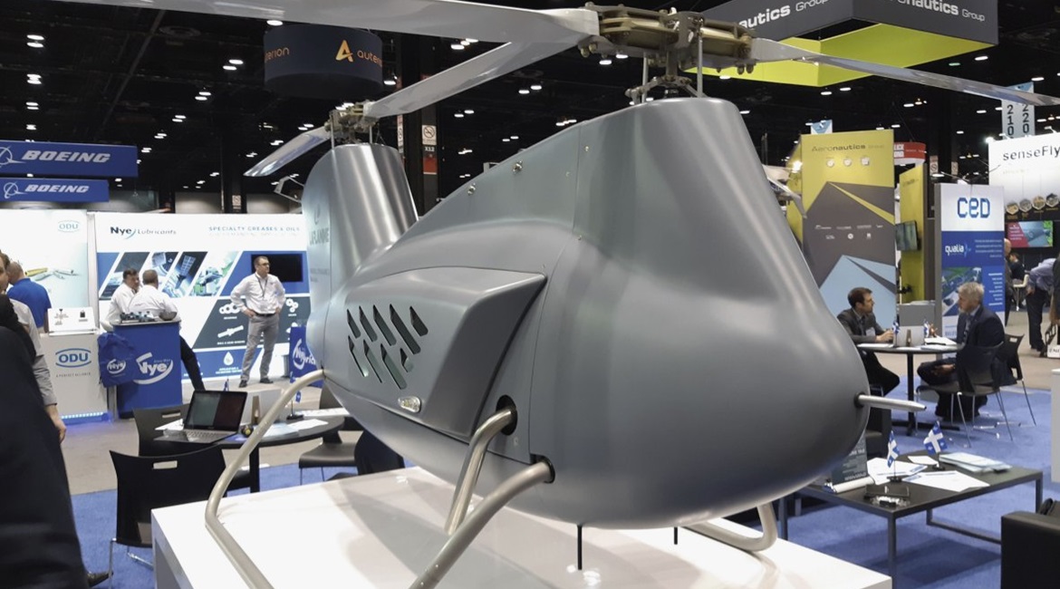 Laflamme Aéro's LX300 tandem-rotor helicopter unmanned aerial vehicle (UAV) on display on 30 April at the 2019 AUVSI Xponential conference in Chicago.