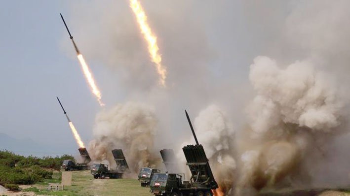 North Korea tested two types of multiple rocket launchers, which fired 240 mm and 300 mm rockets, according to the South Korean MND on 4 May. (KCNA)