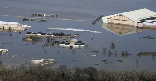 Flooding in the Midwestern US during March damaged many buildings on the southern half of Offutt Air Force Base, Nebraska.