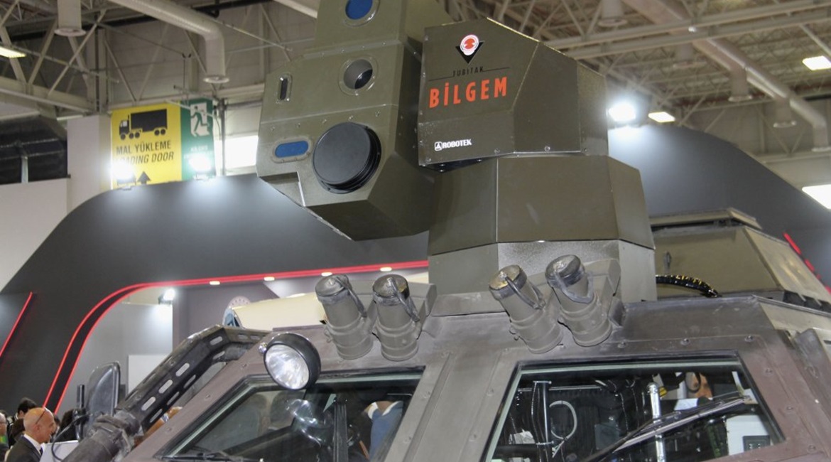 The sensor head of the Armol VMLS integrated onto the roof of an Otokar Cobra.