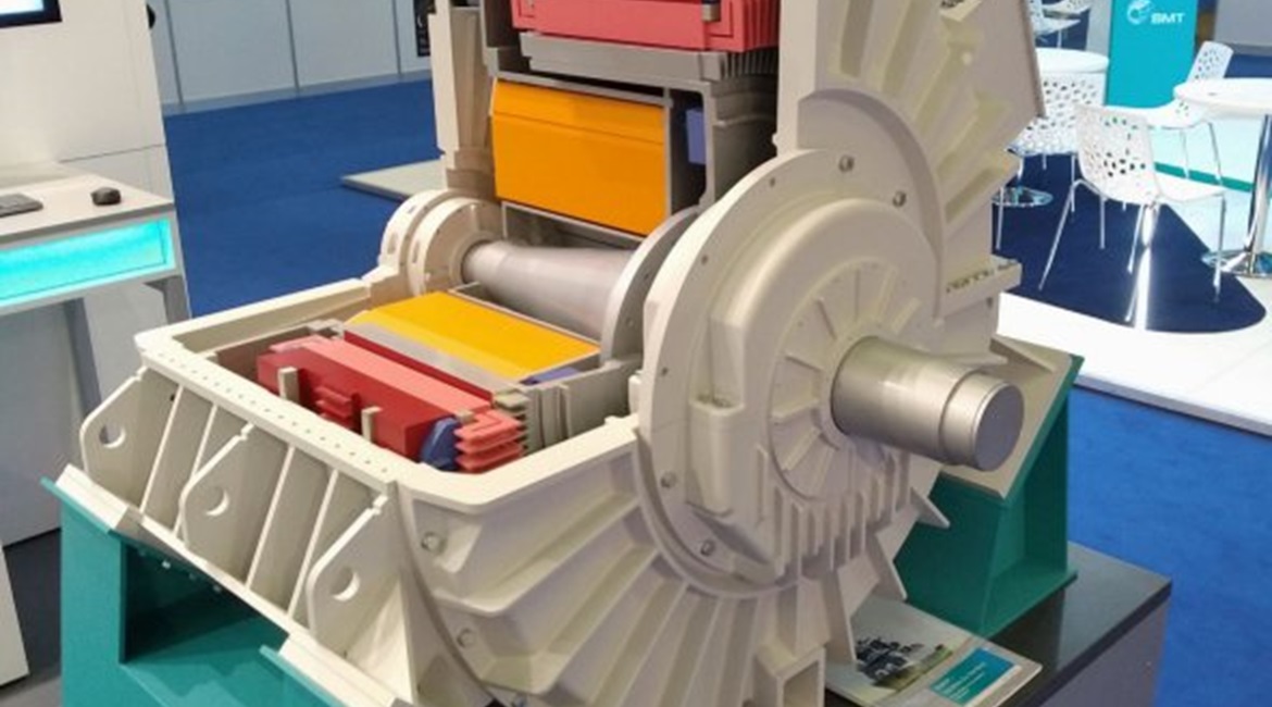 Cut-away model of Siemens' current Permasyn permanent magnet motor for submarine applications.