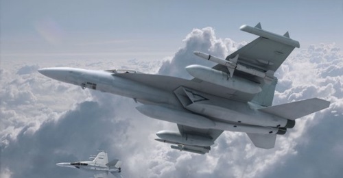 Artist's render of EA-18G Growler aircraft equipped with Next Generation Jammer pods.