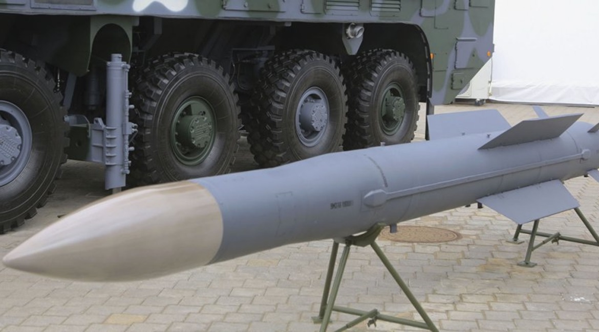 The OKB TSP SP prototype 9M318 interceptor for the BUK family of surface-to-air missile systems, shown at the 2019 MILEX Defence Exhibition in Minsk, Belarus, in May.