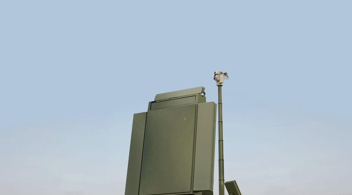 An image of an Elta Systems EL/M-2084 Multi-Mission Radar (MMR) adapted to show the additional equipment that makes up the Multi-Sensor MMR (MS-MMR) system.