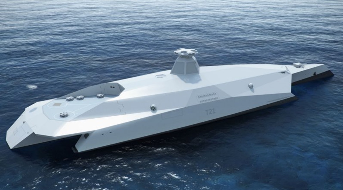A CGI rendering of the Dreadnought 2050 concept warship produced under MoD sponsorship in 2013. The Intelligent Warship competition is aimed at identifying and maturing technologies - automation, autonomous functions, AI-enabled decision aids, and alte...